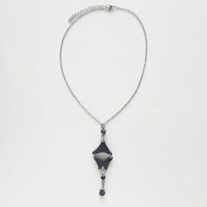 Vintage unique gothic abstact modernist black clay silver rosary necklace